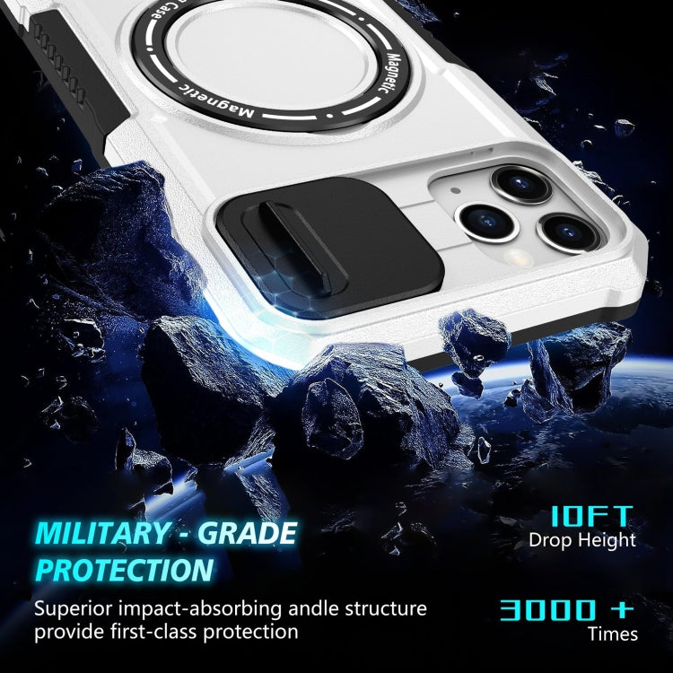 For iPhone 11 Pro Max Sliding Camshield Magsafe Holder TPU Hybrid PC Phone Case(Black White) - iPhone 11 Pro Max Cases by PMC TechLife | Online Shopping South Africa | PMC TechLife