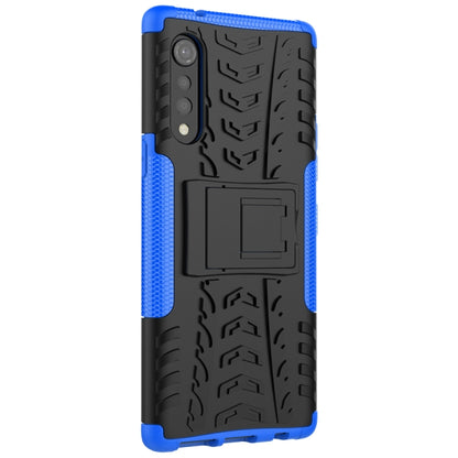 For LG Velvet Tire Texture Shockproof TPU+PC Protective Case with Holder(Blue) - LG by PMC Jewellery | Online Shopping South Africa | PMC Jewellery | Buy Now Pay Later Mobicred