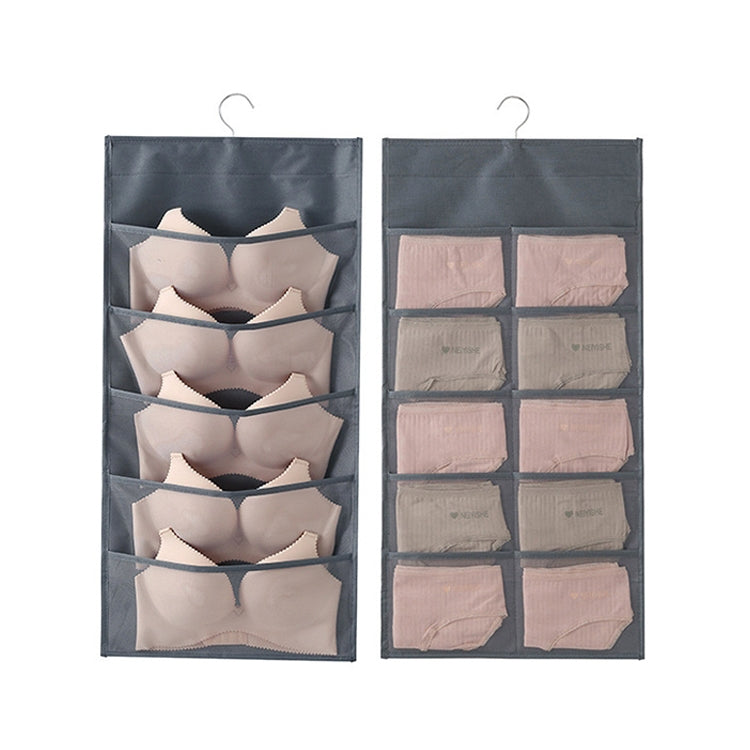 5+10 Grids Underwear Storage Bag Non-woven Double-sided Hanging Storage Bag(Grey) - Storage Bags by PMC TechLife | Online Shopping South Africa | PMC TechLife | Buy Now Pay Later Mobicred