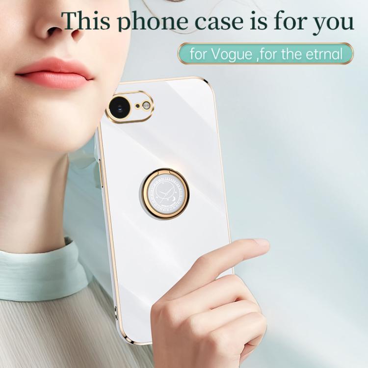 For iPhone 16e XINLI Straight Edge 6D Electroplate TPU Phone Case with Ring Holder(Pink) - free shipping - PMc TechLife - Order now!