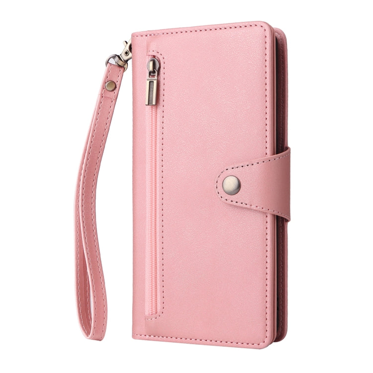 For Google Pixel 8a Rivet Buckle 9 Cards Three Fold Leather Phone Case(Rose Gold) - Google Cases by PMC TechLife | Online Shopping South Africa | PMC TechLife | Buy Now Pay Later Mobicred