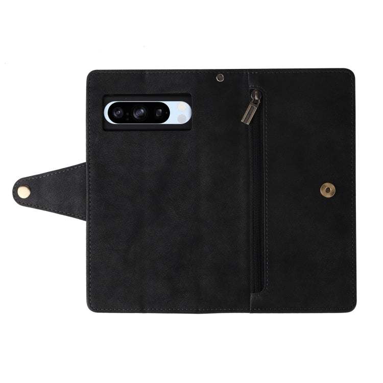 For Google Pixel 8a Rivet Buckle 9 Cards Three Fold Leather Phone Case(Black) - Google Cases by PMC Jewellery | Online Shopping South Africa | PMC Jewellery | Buy Now Pay Later Mobicred