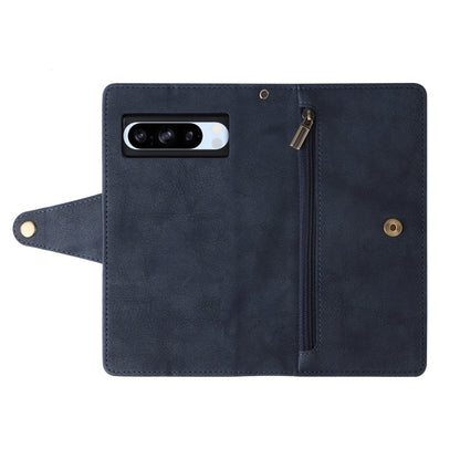 For Google Pixel 8a Rivet Buckle 9 Cards Three Fold Leather Phone Case(Blue) - Google Cases by PMC Jewellery | Online Shopping South Africa | PMC Jewellery | Buy Now Pay Later Mobicred