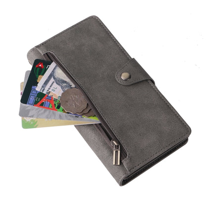 For Google Pixel 8a Rivet Buckle 9 Cards Three Fold Leather Phone Case(Grey) - Google Cases by PMC Jewellery | Online Shopping South Africa | PMC Jewellery | Buy Now Pay Later Mobicred