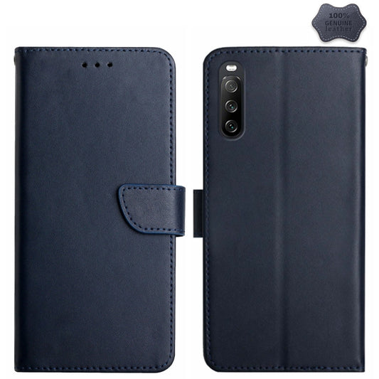 For Sony Xperia 10 VI Genuine Leather Fingerprint-proof Horizontal Flip Phone Case(Blue) - Sony Cases by PMC Jewellery | Online Shopping South Africa | PMC Jewellery | Buy Now Pay Later Mobicred