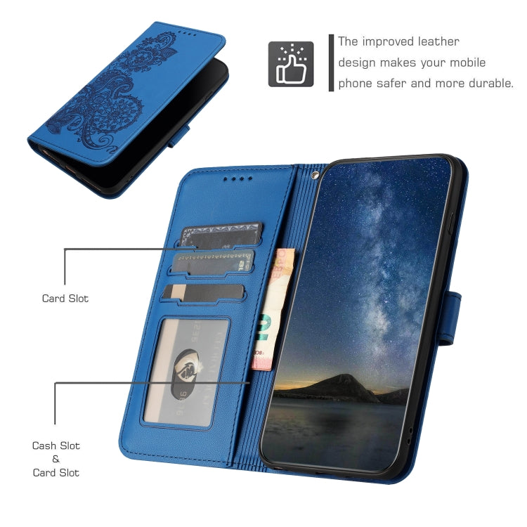 For Motorola Moto E13 Datura Flower Embossed Flip Leather Phone Case(Blue) - Motorola Cases by PMC Jewellery | Online Shopping South Africa | PMC Jewellery | Buy Now Pay Later Mobicred