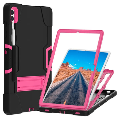 For Samsung Galaxy Tab S9+ Contrast Color Silicone PC Tablet Case with Holder(Black + Rose Red) - Galaxy Tab S9+ Cases by PMC Jewellery | Online Shopping South Africa | PMC Jewellery | Buy Now Pay Later Mobicred