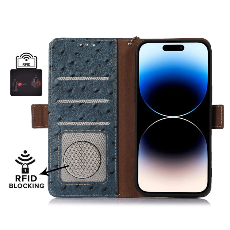 For Huawei Mate 60 Ostrich Pattern Genuine Leather RFID Phone Case(Blue) - free shipping - PMC TechLife - Order now!