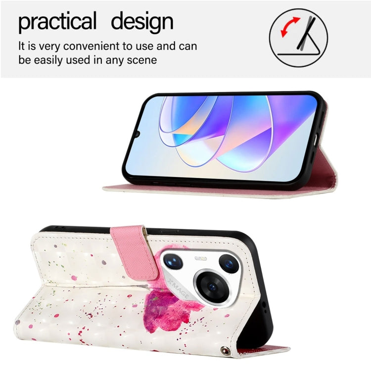 For Huawei Pura 70 Pro 3D Painting Horizontal Flip Leather Phone Case(Flower) - Huawei Cases by PMC Jewellery | Online Shopping South Africa | PMC Jewellery | Buy Now Pay Later Mobicred