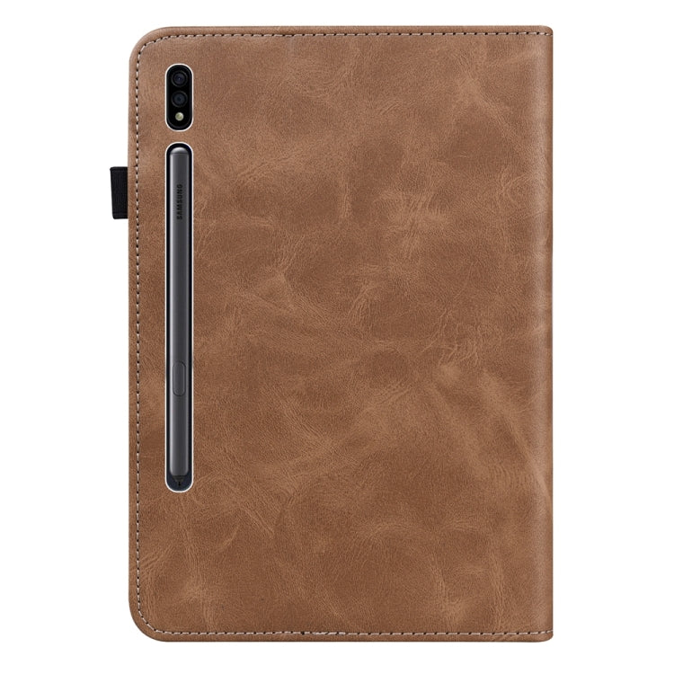 For Samsung Galaxy Tab S7+/S8+/S9+/S9 FE+ Solid Color Stripe Embossed Leather Tablet Case(Brown) - Galaxy Tab S9 FE+ by PMC Jewellery | Online Shopping South Africa | PMC Jewellery