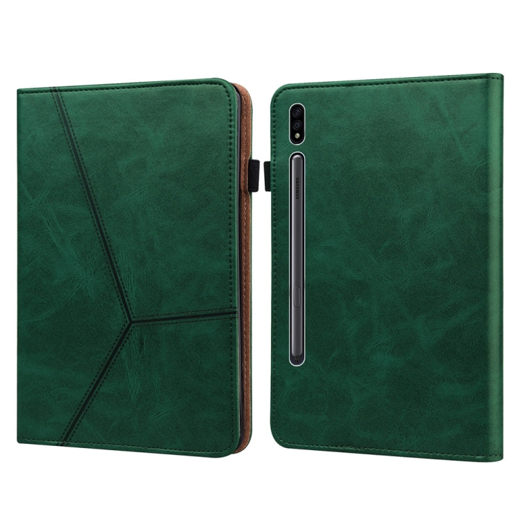 For Samsung Galaxy Tab S7/S8/S9/S9 FE Solid Color Stripe Embossed Leather Tablet Case(Green) - Galaxy Tab S9 FE by PMC Jewellery | Online Shopping South Africa | PMC Jewellery