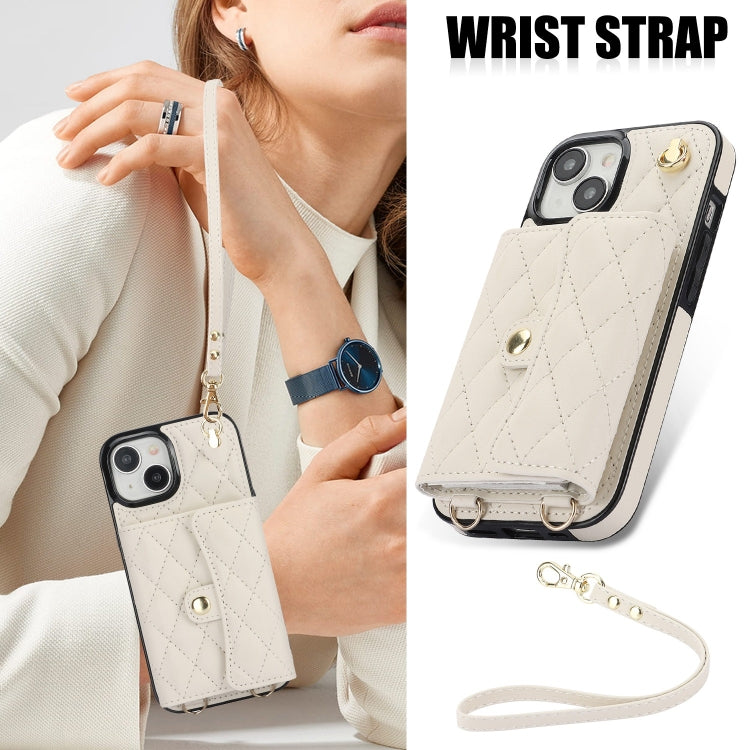 For iPhone 13 mini Crossbody Rhombic Horizontal Wallet Leather Phone Case(White) - iPhone 13 mini Cases by PMC TechLife | Online Shopping South Africa | PMC TechLife