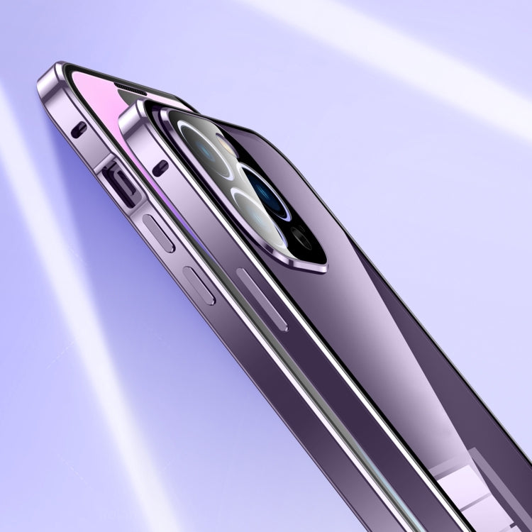 For iPhone 15 Pro Magnetic Double-buckle HD Tempered Glass Phone Case(Blue) - iPhone 15 Pro Cases by PMC TechLife | Online Shopping South Africa | PMC TechLife