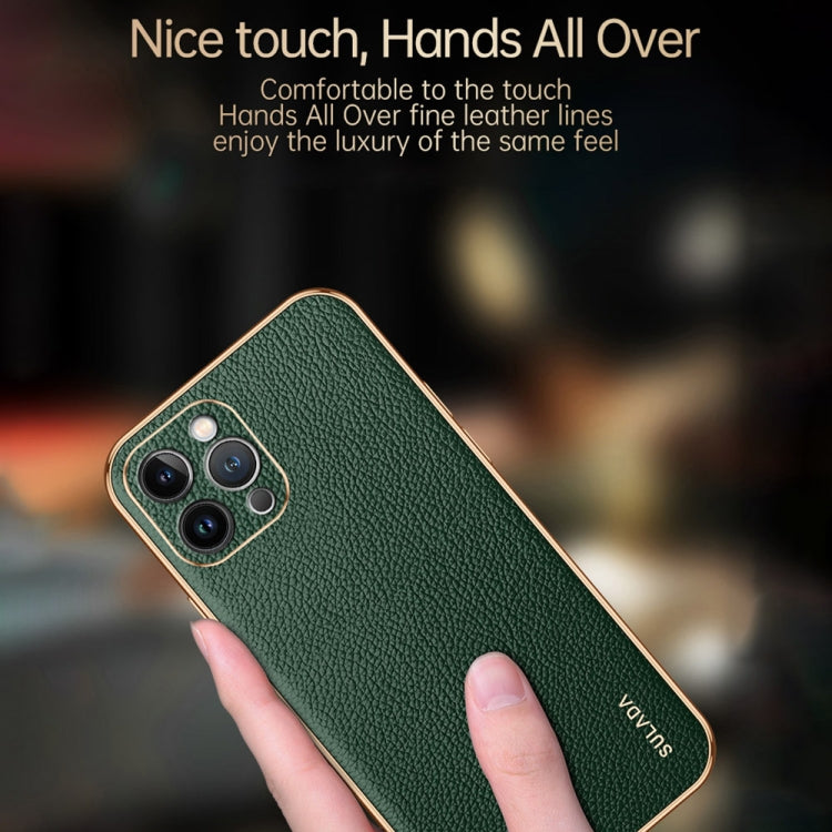 For iPhone 15 Pro Max SULADA TPU + Litchi Texture Leather Phone Case(Green) - iPhone 15 Pro Max Cases by SULADA | Online Shopping South Africa | PMC TechLife | Buy Now Pay Later Mobicred