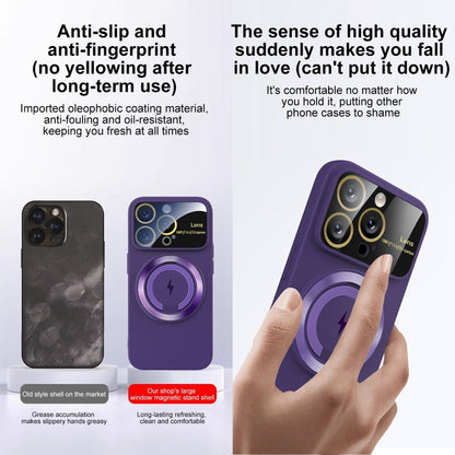 For iPhone 15 Pro Large Window MagSafe Magnetic Holder Phone Case(Dark Purple) - iPhone 15 Pro Cases by PMC Jewellery | Online Shopping South Africa | PMC Jewellery