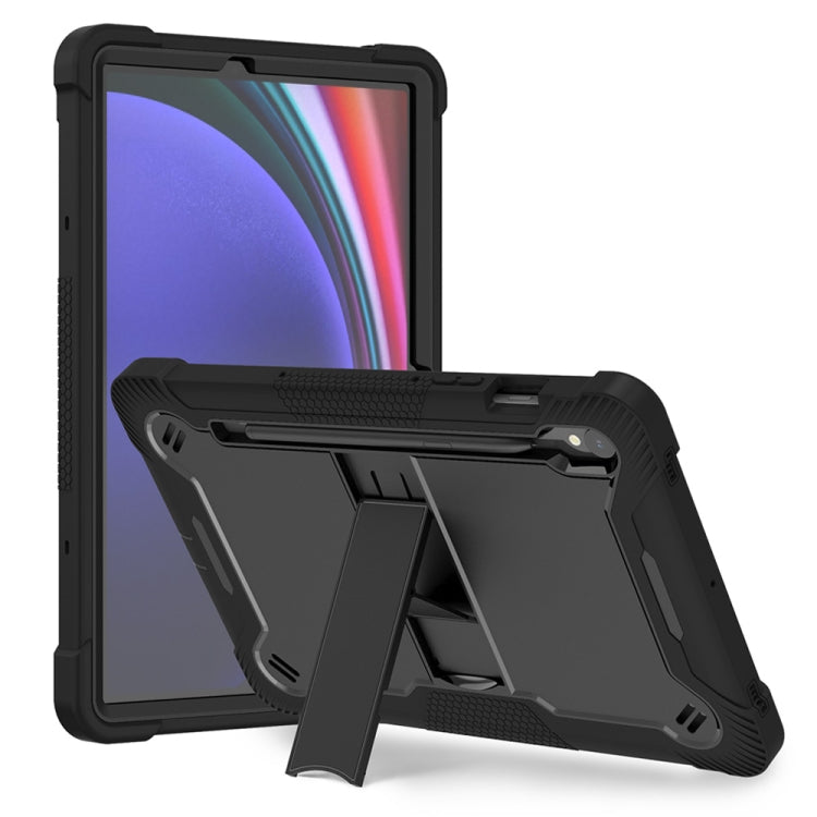 For Samsung Galaxy Tab S9 Shockproof Silicone Hybrid PC Tablet Case with Holder(Black) - Galaxy Tab S9 Cases by PMC Jewellery | Online Shopping South Africa | PMC Jewellery