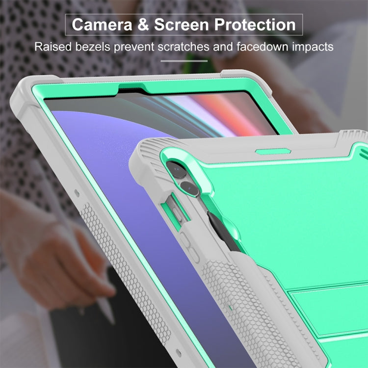 For Samsung Galaxy Tab S9+ Shockproof Silicone Hybrid PC Tablet Case with Holder(Mint Green + Grey) - Galaxy Tab S9+ Cases by PMC Jewellery | Online Shopping South Africa | PMC Jewellery