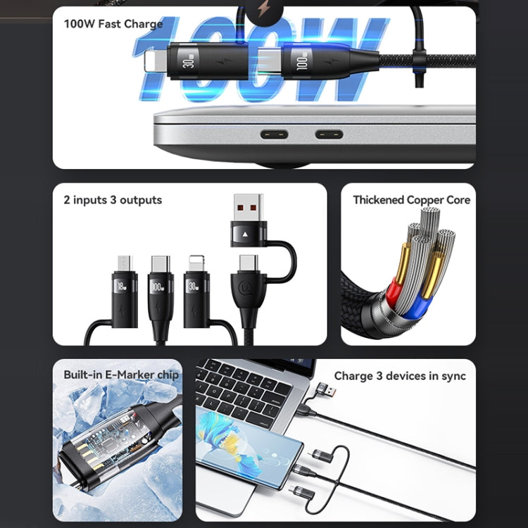 USAMS US-SJ645 U85 1.2m PD100W 6 in 1 Alloy Multifunctional Fast Charging Cable(Black) - Multifunction Cable by USAMS | Online Shopping South Africa | PMC Jewellery | Buy Now Pay Later Mobicred