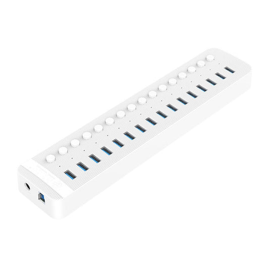 ORICO CT2U3-16AB Plastic Stripes 16 Ports USB 3.0 HUB with Individual Switches, Plug:UK Plug(White) - USB 3.0 HUB by ORICO | Online Shopping South Africa | PMC Jewellery | Buy Now Pay Later Mobicred