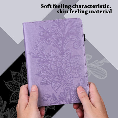 For Samsung Galaxy Tab S9 Lace Flower Embossing Pattern PU Tablet Case(Purple) - Galaxy Tab S9 Cases by PMC Jewellery | Online Shopping South Africa | PMC Jewellery | Buy Now Pay Later Mobicred