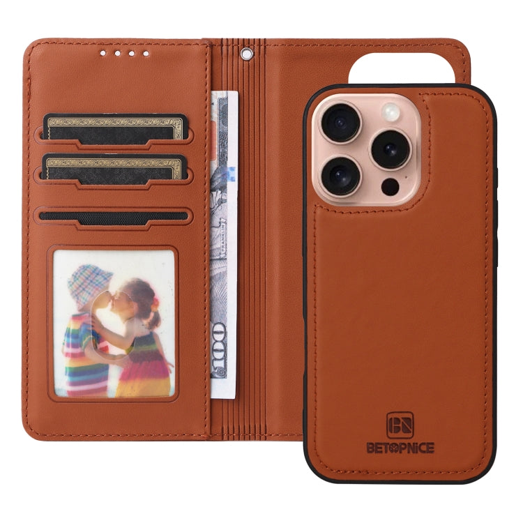 For iPhone 16 Pro BETOPNICE BN-005 2 in 1 Detachable Imitate Genuine Leather Phone Case(Brown) - iPhone 16 Pro Cases by BETOPNICE | Online Shopping South Africa | PMC Jewellery | Buy Now Pay Later Mobicred