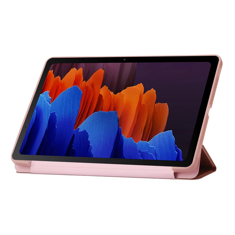 For Samsung Galaxy Tab S9 3-Fold Holder Silicone Leather Tablet Case(Rose Gold) - Galaxy Tab S9 Cases by PMC Jewellery | Online Shopping South Africa | PMC Jewellery | Buy Now Pay Later Mobicred