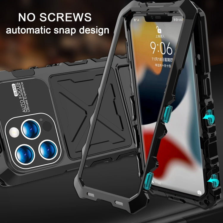 For iPhone 15 Pro R-JUST Metal + Silicone + Tempered Glass Life Waterproof Phone Case with Holder(Black) - iPhone 15 Pro Cases by R-JUST | Online Shopping South Africa | PMC Jewellery