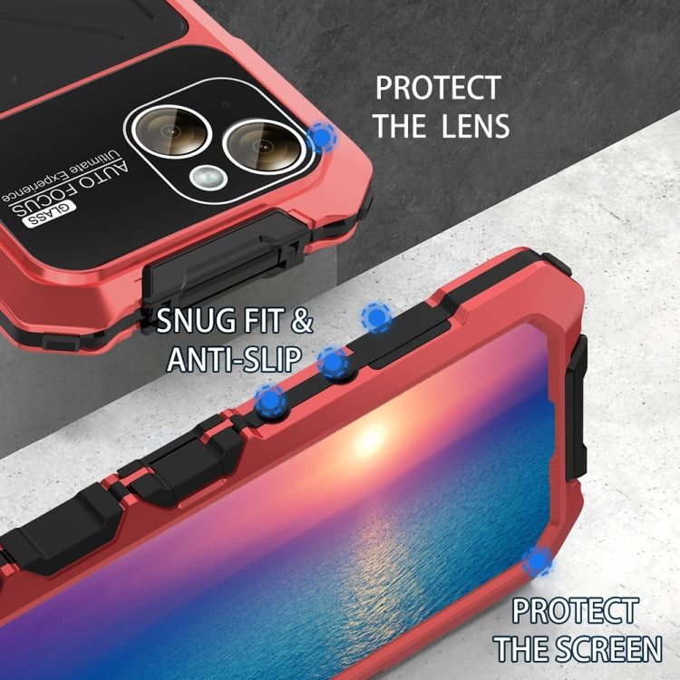 For iPhone 15 Plus R-JUST Metal + Silicone + Tempered Glass Life Waterproof Phone Case with Holder(Red) - iPhone 15 Plus Cases by R-JUST | Online Shopping South Africa | PMC Jewellery