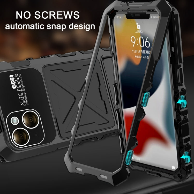 For iPhone 15 R-JUST Metal + Silicone + Tempered Glass Life Waterproof Phone Case with Holder(Black) - iPhone 15 Cases by R-JUST | Online Shopping South Africa | PMC Jewellery