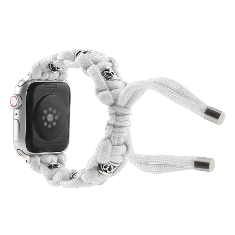 For Apple Watch SE 2022 44mm Silk Silver Beads Braided Watch Band(White) - Watch Bands by PMC TechLife | Online Shopping South Africa | PMC TechLife