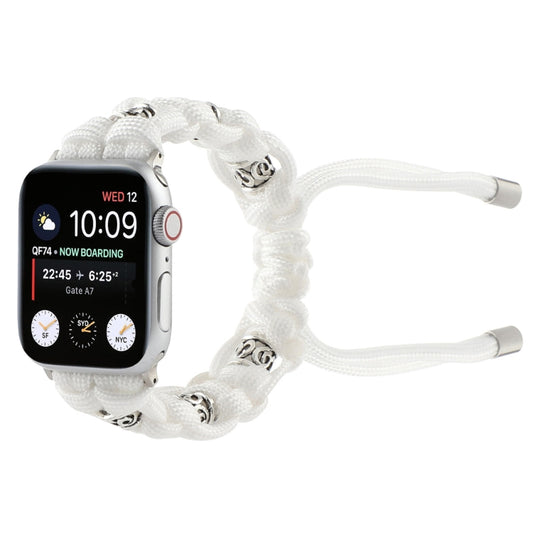 For Apple Watch Series 3 42mm Silk Silver Beads Braided Watch Band(White) - Watch Bands by PMC Jewellery | Online Shopping South Africa | PMC Jewellery