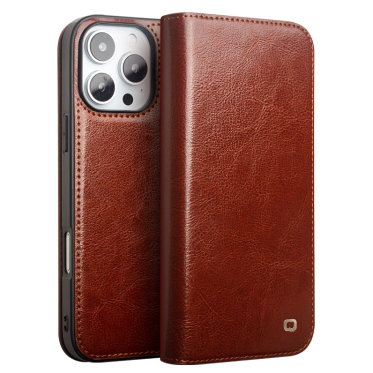 For iPhone 16 Pro Max QIALINO Classic Genuine Leather Phone Case(Brown) - free shipping - PMC Jewellery - Order now!