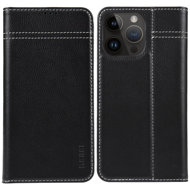 For iPhone 15 Pro Max GEBEI Top-grain Horizontal Flip Leather Phone Case(Black) - iPhone 15 Pro Max Cases by GEBEI | Online Shopping South Africa | PMC Jewellery | Buy Now Pay Later Mobicred