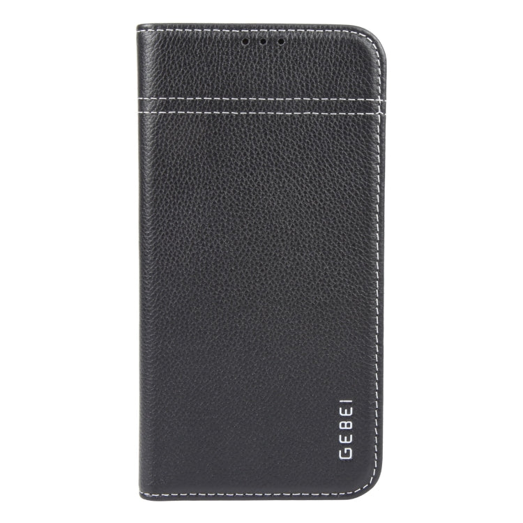 For iPhone 16 GEBEI Top-grain Horizontal Flip Leather Phone Case(Black) - iPhone 16 Cases by GEBEI | Online Shopping South Africa | PMC Jewellery | Buy Now Pay Later Mobicred