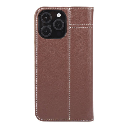 For iPhone 16 Pro GEBEI Top-grain Horizontal Flip Leather Phone Case(Brown) - iPhone 16 Pro Cases by GEBEI | Online Shopping South Africa | PMC Jewellery | Buy Now Pay Later Mobicred