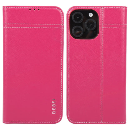 For iPhone 16 Pro Max GEBEI Top-grain Horizontal Flip Leather Phone Case(Rose Red) - iPhone 16 Pro Max Cases by GEBEI | Online Shopping South Africa | PMC Jewellery | Buy Now Pay Later Mobicred