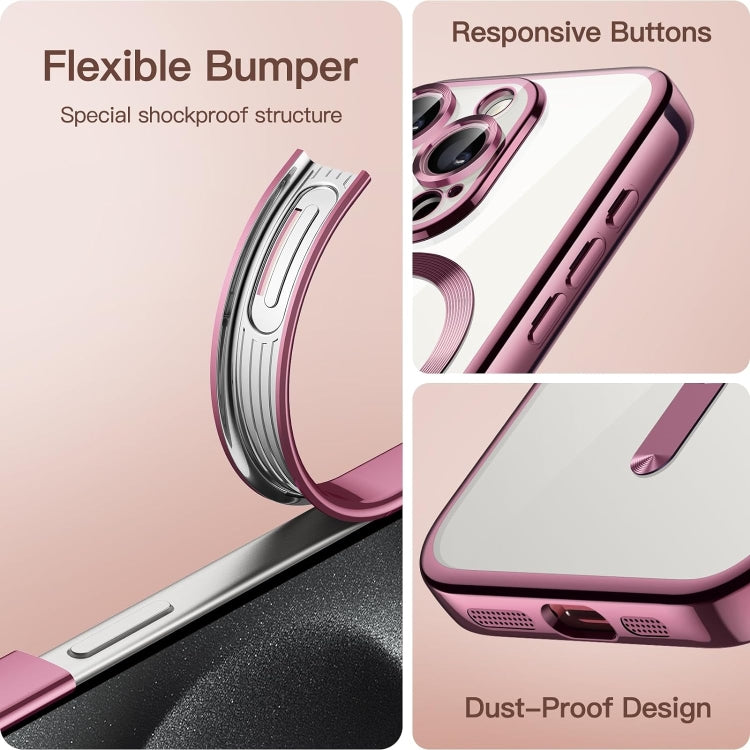 For iPhone 15 Pro Magsafe Magnetic Transparent Electroplated TPU Phone Case(Pink) - iPhone 15 Pro Cases by PMC TechLife | Online Shopping South Africa | PMC TechLife