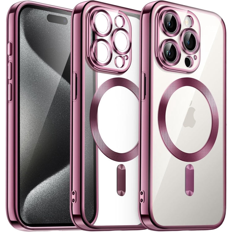 For iPhone 15 Pro Max Magsafe Magnetic Transparent Electroplated TPU Phone Case(Pink) - iPhone 15 Pro Max Cases by PMC Jewellery | Online Shopping South Africa | PMC Jewellery