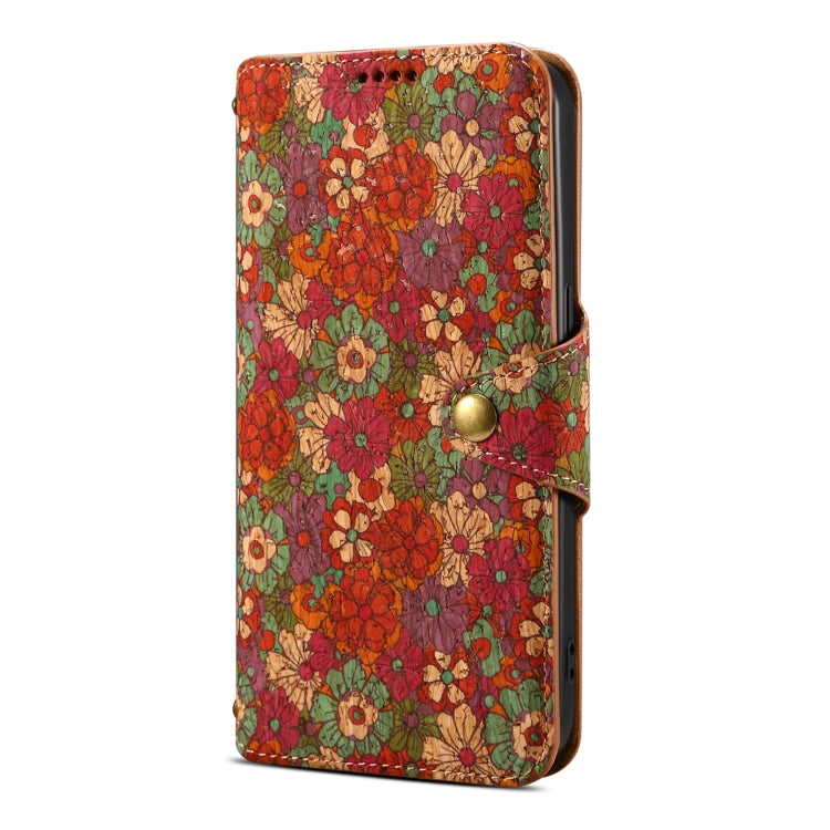 For iPhone 16 Plus Denior Flower Language Series Cork Fabric Oil Edge Leather Phone Case(Summer) - iPhone 16 Plus Cases by Denior | Online Shopping South Africa | PMC Jewellery | Buy Now Pay Later Mobicred