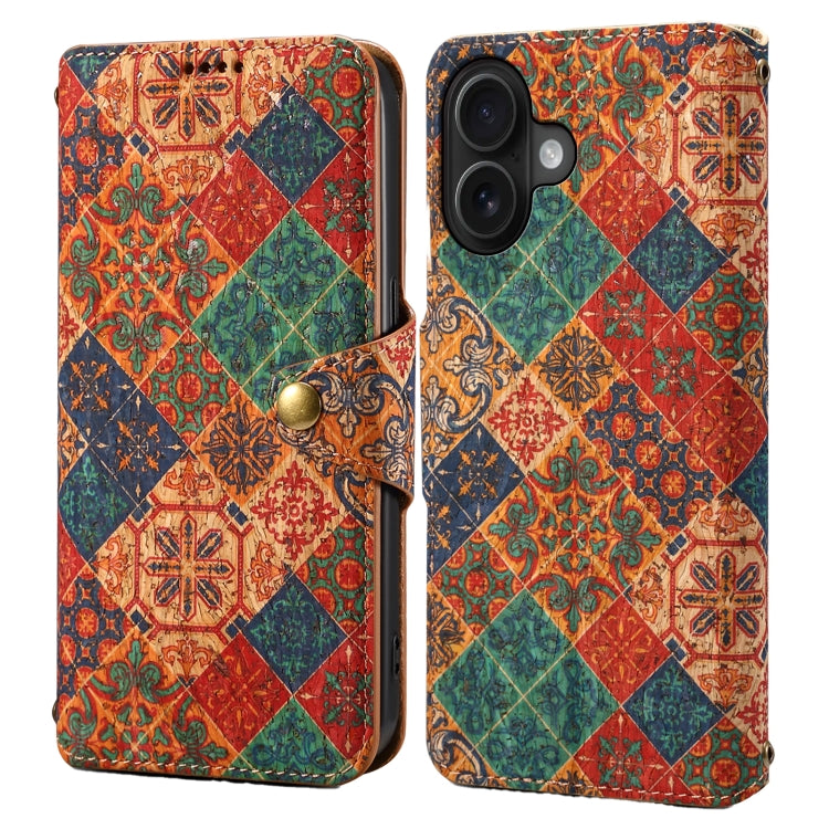 For iPhone 16 Plus Denior Flower Language Series Cork Fabric Oil Edge Leather Phone Case(Winter) - iPhone 16 Plus Cases by Denior | Online Shopping South Africa | PMC Jewellery | Buy Now Pay Later Mobicred