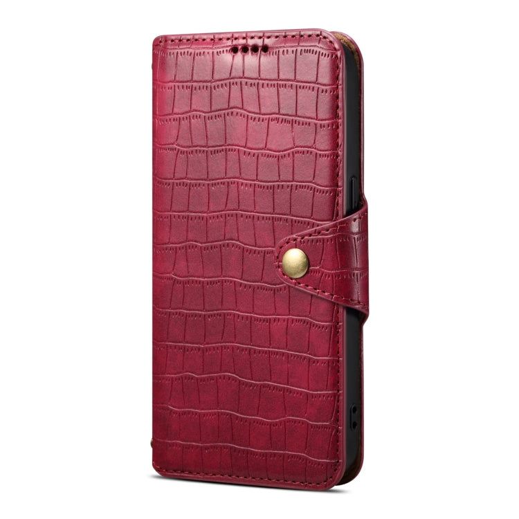 For iPhone 16 Denior Crocodile Texture Oil Edge Leather Phone Case(Rose Red) - iPhone 16 Cases by Denior | Online Shopping South Africa | PMC Jewellery | Buy Now Pay Later Mobicred