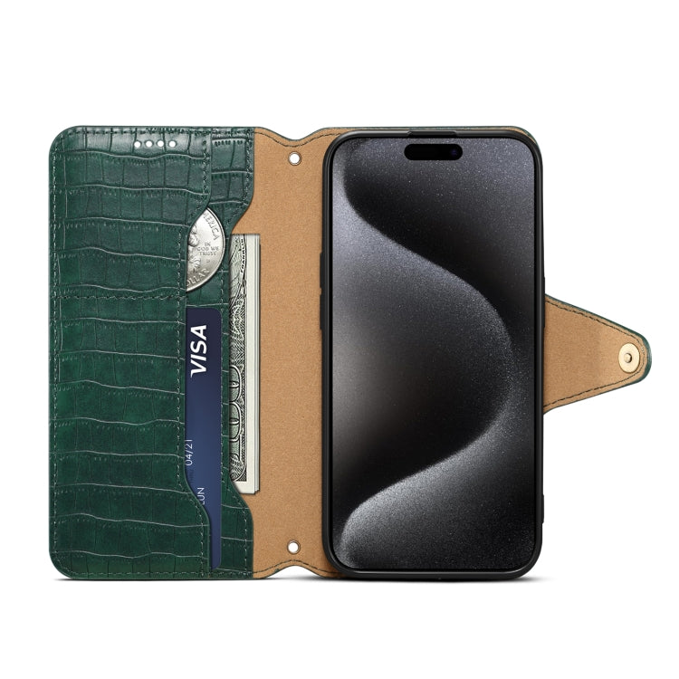 For iPhone 16 Plus Denior Crocodile Texture Oil Edge Leather Phone Case(Green) - iPhone 16 Plus Cases by Denior | Online Shopping South Africa | PMC Jewellery | Buy Now Pay Later Mobicred