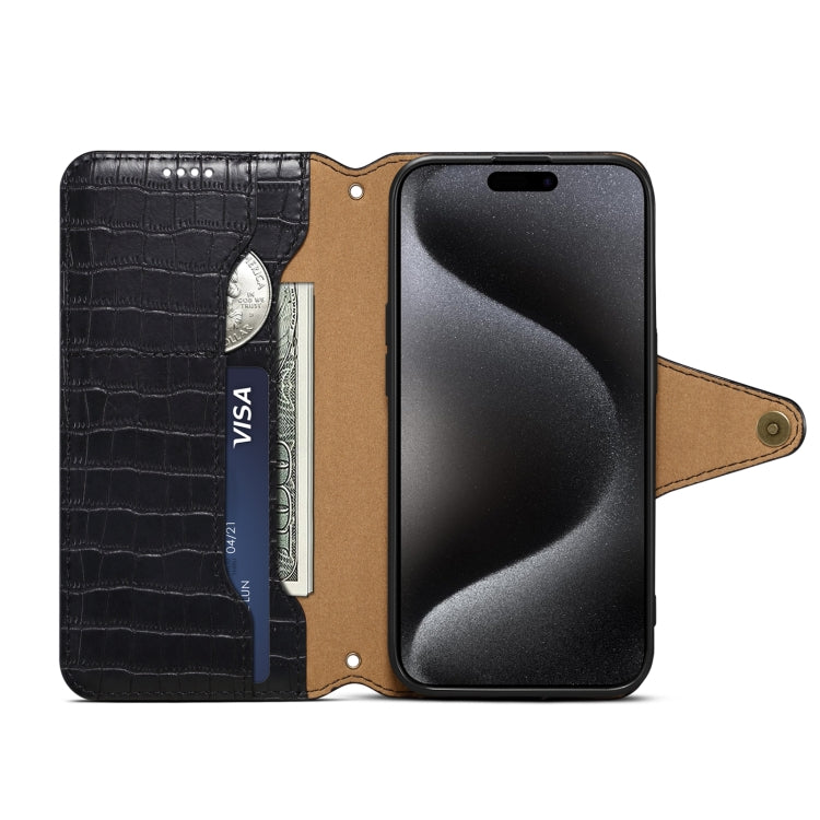 For iPhone 16 Plus Denior Crocodile Texture Oil Edge Leather Phone Case(Black) - free shipping - PMC Jewellery - Order now!