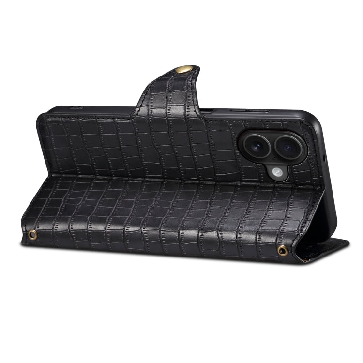 For iPhone 16 Plus Denior Crocodile Texture Oil Edge Leather Phone Case(Black) - free shipping - PMC Jewellery - Order now!