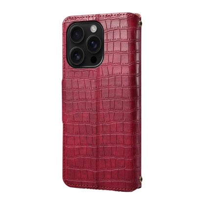 For iPhone 16 Pro Denior Crocodile Texture Oil Edge Leather Phone Case(Rose Red) - iPhone 16 Pro Cases by Denior | Online Shopping South Africa | PMC Jewellery | Buy Now Pay Later Mobicred