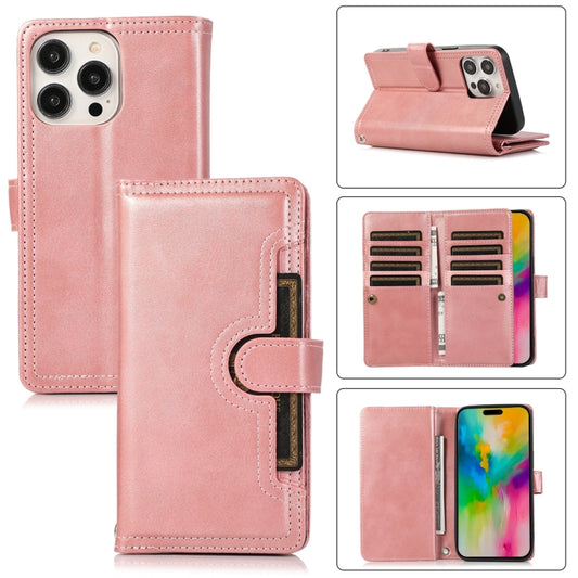 For iPhone 16 Pro Wristband Card Slot Leather Phone Case(Rose Gold) - iPhone 16 Pro Cases by PMC Jewellery | Online Shopping South Africa | PMC Jewellery | Buy Now Pay Later Mobicred