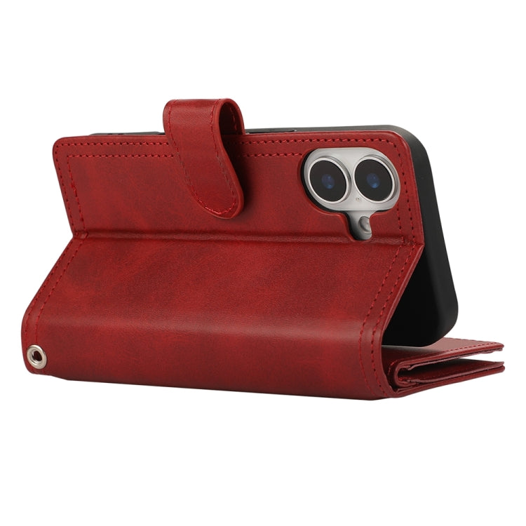 For iPhone 16 Wristband Card Slot Leather Phone Case(Red) - iPhone 16 Cases by PMC Jewellery | Online Shopping South Africa | PMC Jewellery | Buy Now Pay Later Mobicred