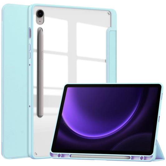 For Samsung Galaxy Tab S9 FE Acrylic 3-folding Smart Leather Tablet Case with Pen Slot(Sky Blue) - Galaxy Tab S9 FE by PMC Jewellery | Online Shopping South Africa | PMC Jewellery | Buy Now Pay Later Mobicred