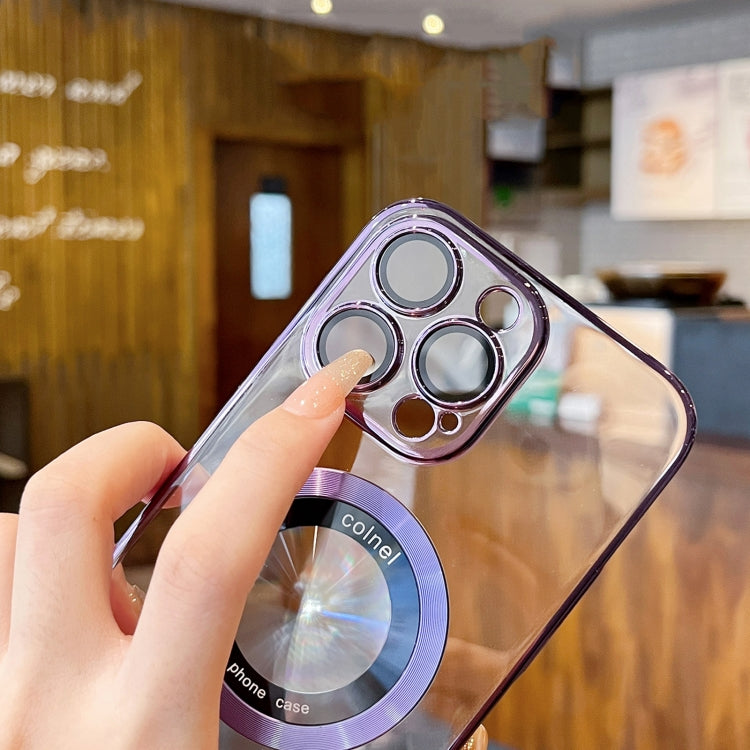 For iPhone 14 Transparent Electroplated PC MagSafe Phone Case(Purple) - iPhone 14 Cases by PMC TechLife | Online Shopping South Africa | PMC TechLife