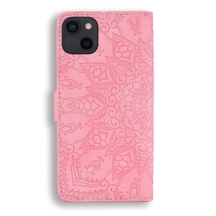 For iPhone 16 Pro Max Mandala Embossed Dual-Fold Calf Leather Phone Case(Pink) - iPhone 16 Pro Max Cases by PMC Jewellery | Online Shopping South Africa | PMC Jewellery | Buy Now Pay Later Mobicred